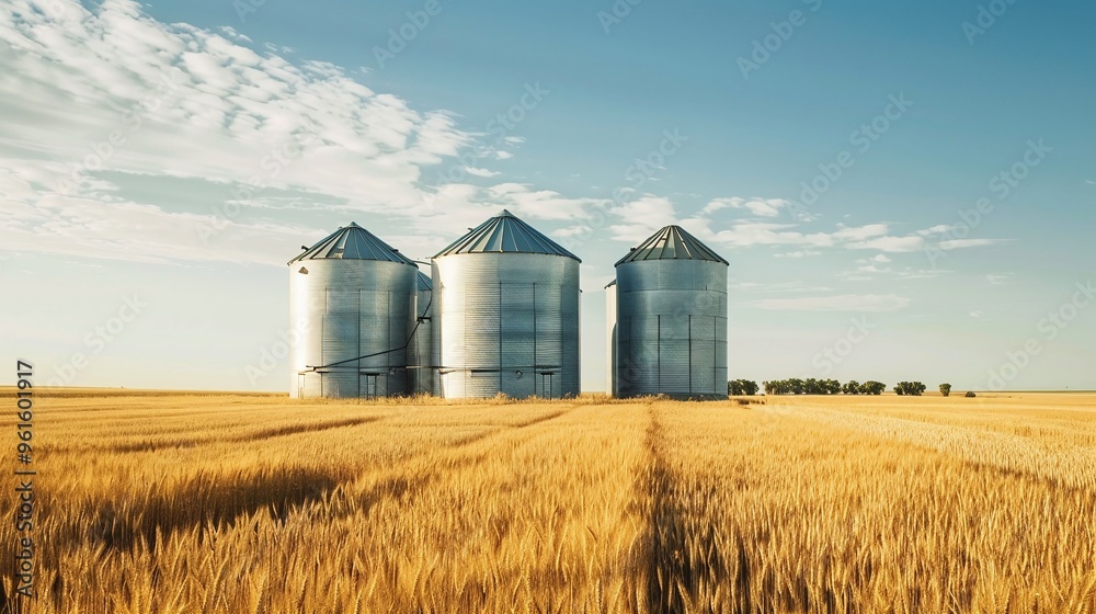 rural storage silos in wheat field for agricultural production, grain storage facility on farm for wheat harvest, countryside farming landscape rural storage silos in wheat field for agricultural production, grain storage facility on farm for wheat harvest, countryside farming landscape