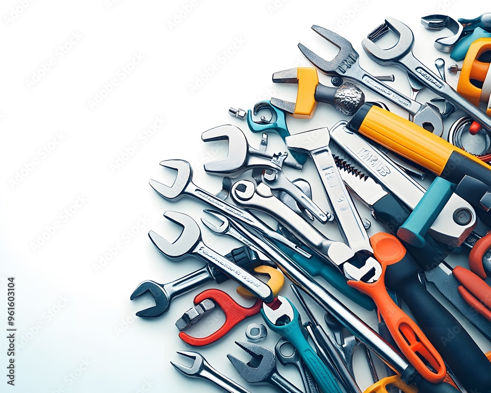 Tools Background Image - A Pile of Wrenches and Tools on a White Surface