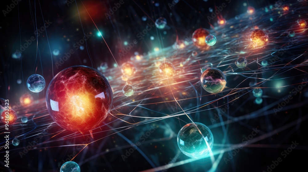 Obraz premium A mesmerizing abstract background with glowing orbs connected by a web of lines.