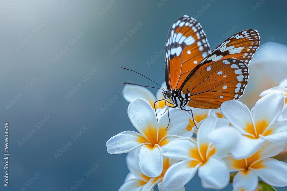 Fototapeta premium Orange and Black Butterfly Perched on White Flowers