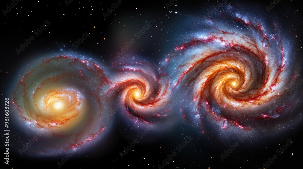 A mesmerizing cosmic dance unfolds in this stunning image of two swirling galaxies, their vibrant colors and intricate patterns a testament to the bea A mesmerizing cosmic dance unfolds in this stunning image of two swirling galaxies, their vibrant colors and intricate patterns a testament to the bea