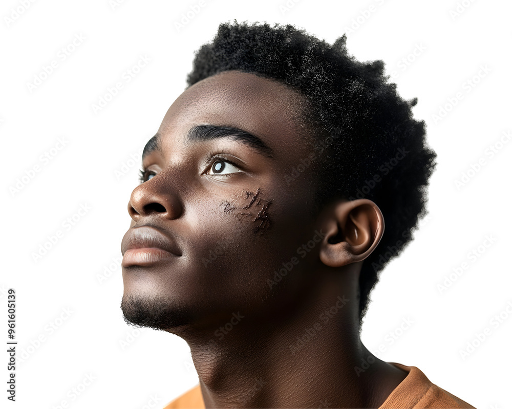 Optimistic Black Male with Scars on His Face, Strength and Resilience, Isolated on a Transparent PNG Background   