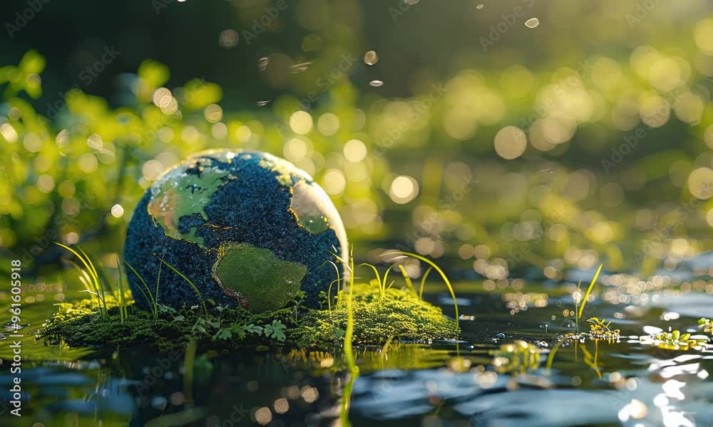 Globe in water with green grass. Ecology concept. Globe in water with green grass. Ecology concept.