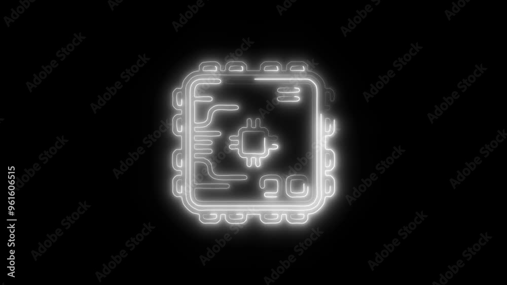 Neon Embedded Chip Icon Video HD - Glowing Technology Microchip Symbol with Circuit and Processor Design on Black Background Animation Neon Embedded Chip Icon Video HD - Glowing Technology Microchip Symbol with Circuit and Processor Design on Black Background Animation