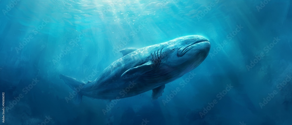 A humpback whale swims beneath the water's surface as sunlight filters through it A humpback whale swims beneath the water's surface as sunlight filters through it