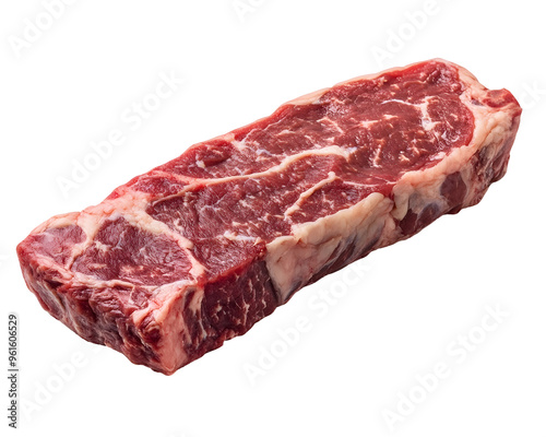 Raw Steak Meat, Fresh and Marbled, Isolated on a Transparent PNG Background 