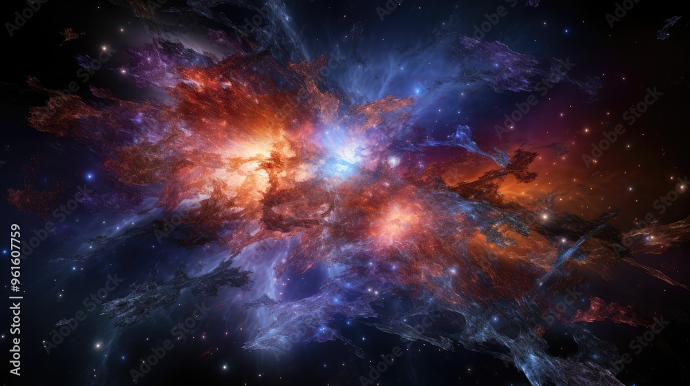 A vibrant and dynamic nebula with swirling colors and glowing stars, creating a breathtaking cosmic landscape. A vibrant and dynamic nebula with swirling colors and glowing stars, creating a breathtaking cosmic landscape.