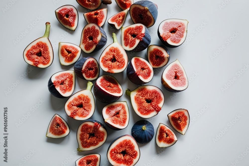 Cascading Fresh Fig Slices Isolated on White Background for Fruit Photography