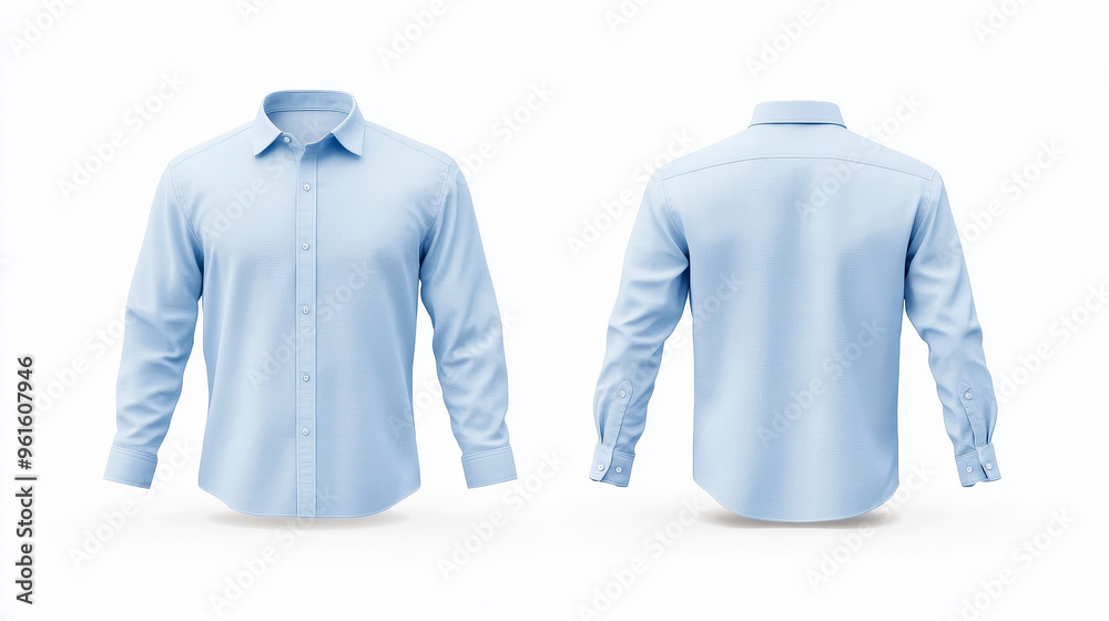 Sky blue cotton button-up shirts mockup front and back view Sky blue cotton button-up shirts mockup front and back view