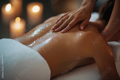 Wallpaper Mural Relaxation woman back massage with masseur in cosmetology spa centre Torontodigital.ca