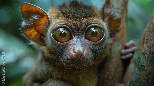 nocturnal tarsier monkey tarsius syrichta in jungle habit photo