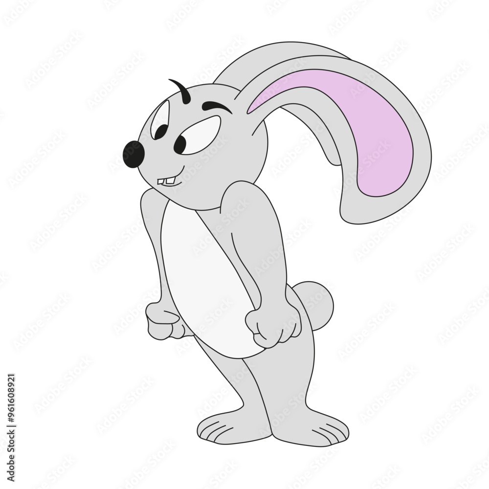 Very angry bunny isolated white background. Groovy style rabbit design. Vector illustration can used t-shirt prinе childrens room wall clothes decor. EPS 10 Editable stroke. Very angry bunny isolated white background. Groovy style rabbit design. Vector illustration can used t-shirt prinе childrens room wall clothes decor. EPS 10 Editable stroke.