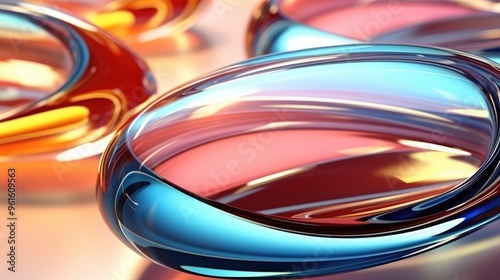 Abstract colorful glass shapes create a mesmerizing optical illusion. The vibrant hues and smooth curves evoke a sense of movement and energy.