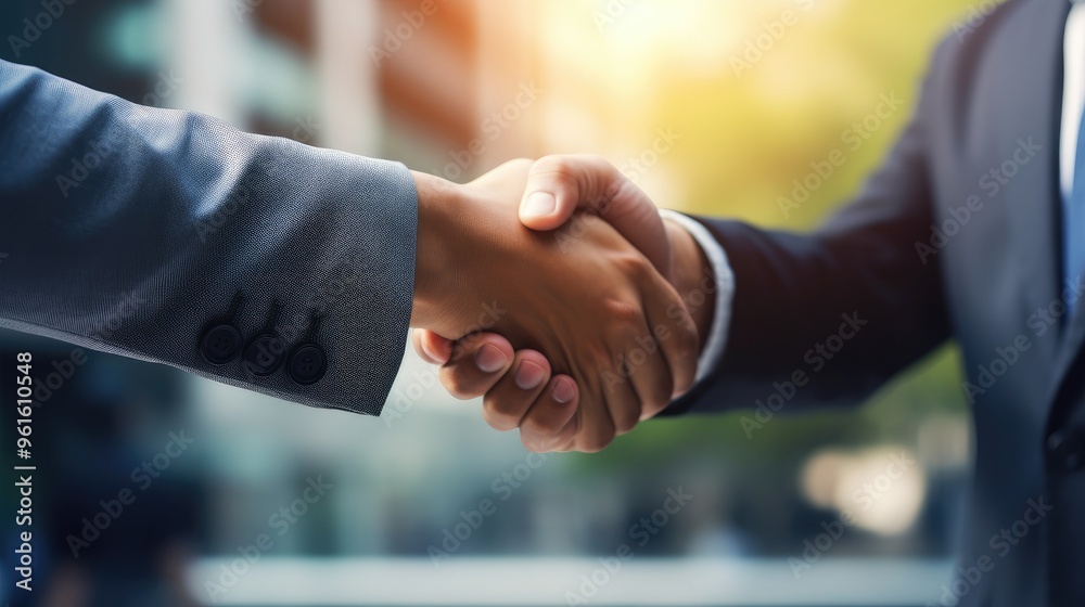 Two people shake hands in a business deal, symbolizing partnership and success. Two people shake hands in a business deal, symbolizing partnership and success.