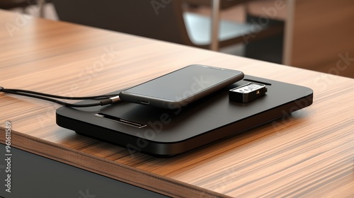 A close-up of a smartphone charging on a wireless charging pad. The phone is lying flat on the pad, and the charging indicator light is on.