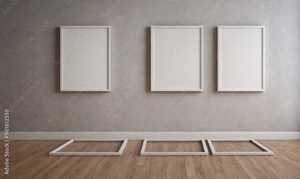 An empty photo frame interior design illustration template image, an empty white poster frames on the wall interior mockup design. An empty photo frame interior design illustration template image, an empty white poster frames on the wall interior mockup design.