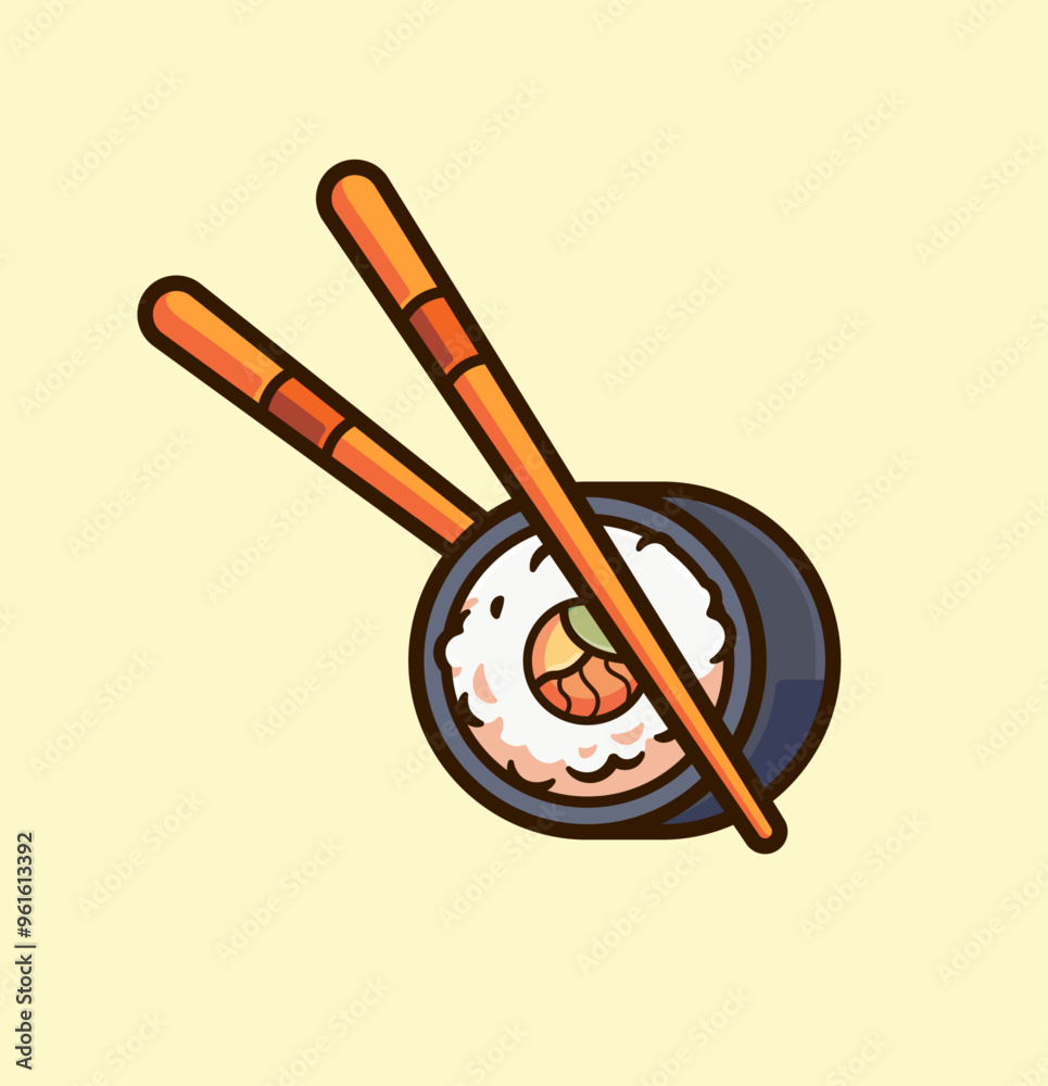 Eating Sushi, Chopstick holding a sushi vector cartoon illustration Eating Sushi, Chopstick holding a sushi vector cartoon illustration