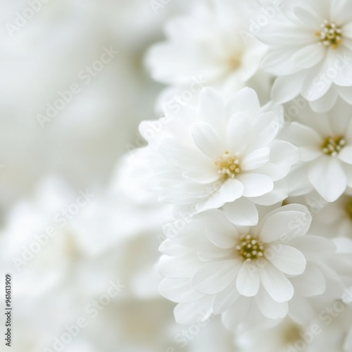 Close-up of delicate white flowers with soft petals in full bloom against a blurred background.