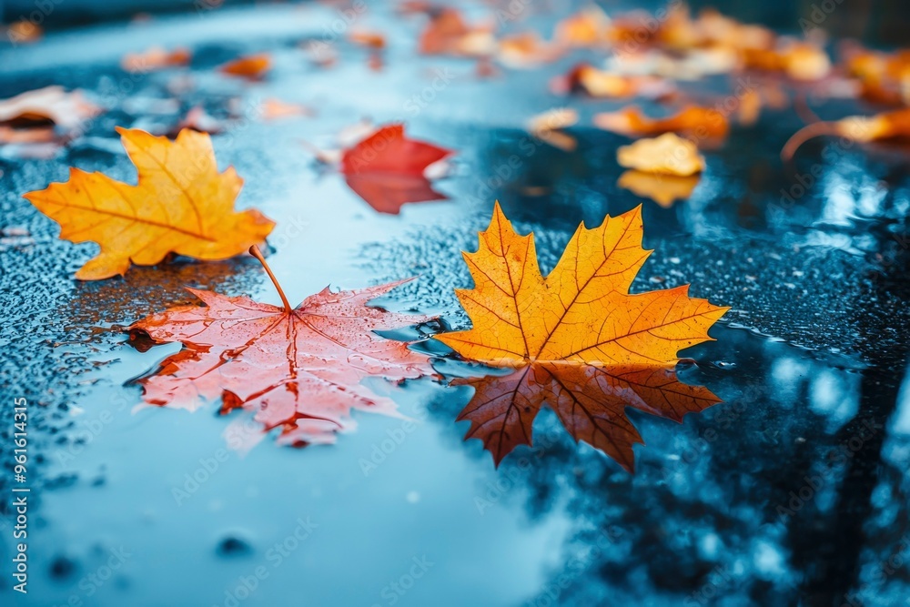Autumn Leaves Floating in a Puddle of Water Autumn Leaves Floating in a Puddle of Water