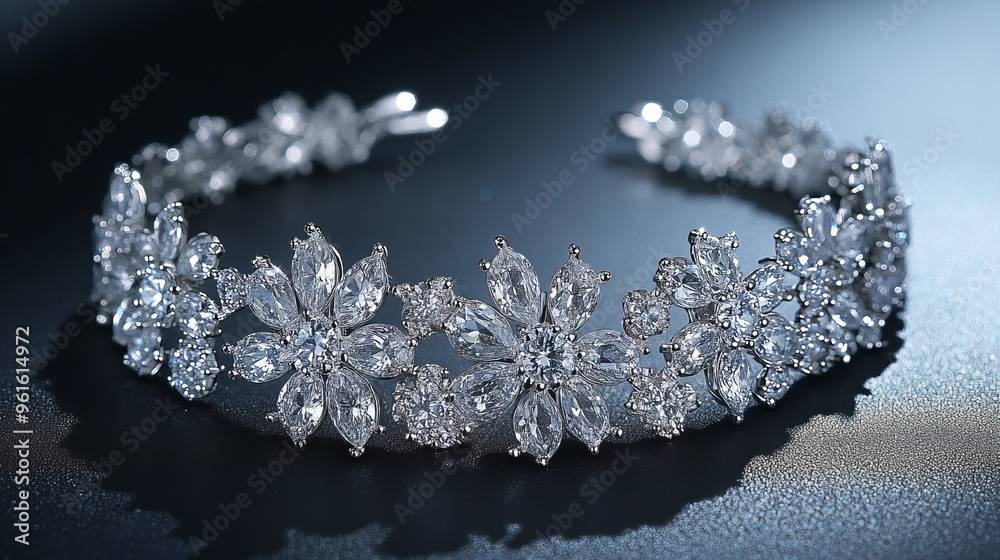 Elegant floral design silver tiara with sparkling gemstones on display Elegant floral design silver tiara with sparkling gemstones on display