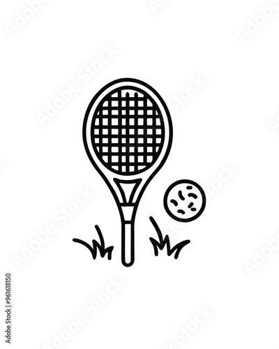 Editable stroke vector of a tennis racket and ball.