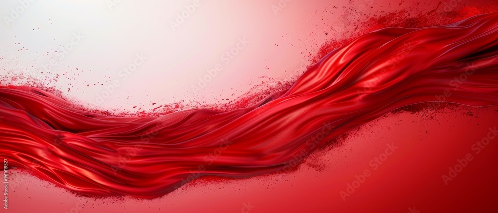 A red fabric painting against a white and red background, with text or insert space A red fabric painting against a white and red background, with text or insert space
