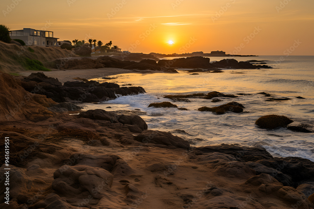 Sunrise or Sunset Landscape of the mountain and sea of mist in winter sunrise view from top of Doi Pha Tang mountain , Chiang Rai, Thailand