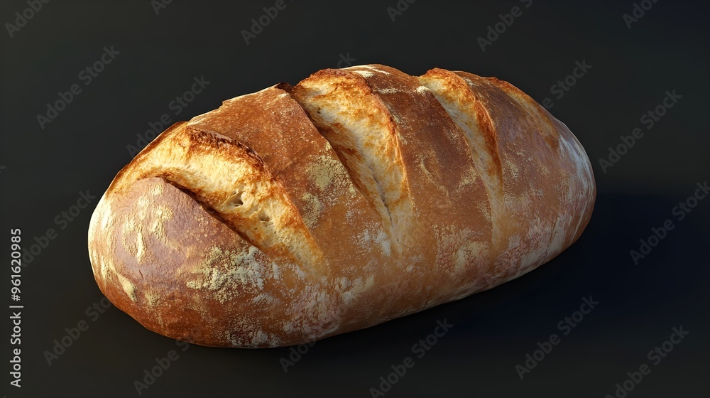A realistic image of a freshly baked loaf of bread with a crisp crust, highlighting the texture A realistic image of a freshly baked loaf of bread with a crisp crust, highlighting the texture