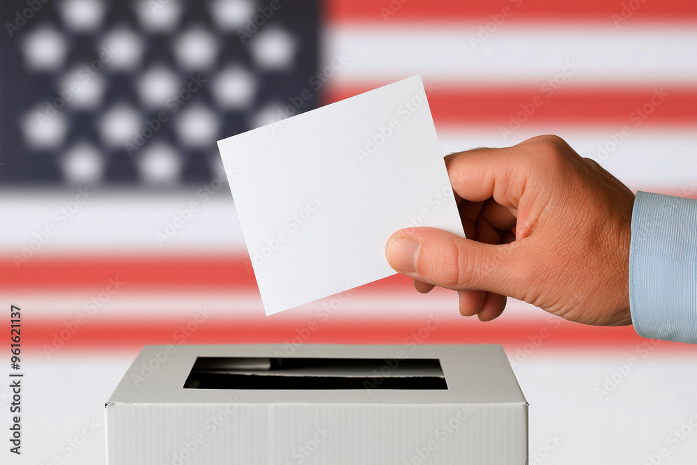 Male hand casting vote in USA presidential elections 2024 Male hand casting vote in USA presidential elections 2024