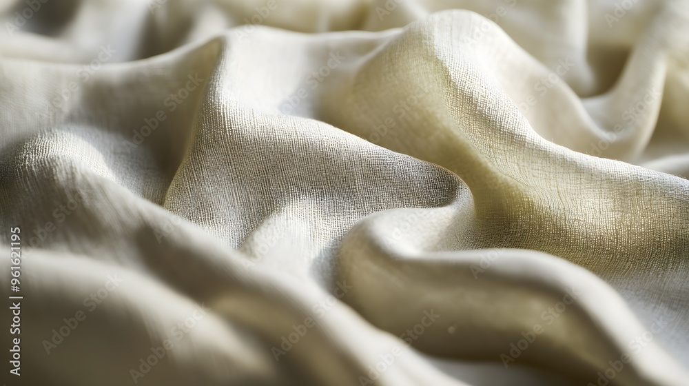 A close-up view of a textured sheet, featuring subtle fabric patterns and light shadows, set against a light solid color background A close-up view of a textured sheet, featuring subtle fabric patterns and light shadows, set against a light solid color background