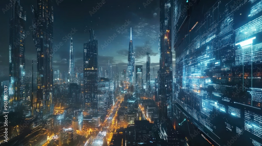 Futuristic Cityscape with Digital Interface Futuristic Cityscape with Digital Interface