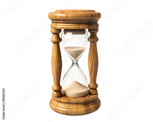 Time Keeper: 3D Render of a Wooden Hourglass, Timeless Elegance, Isolated on a Transparent PNG Background   