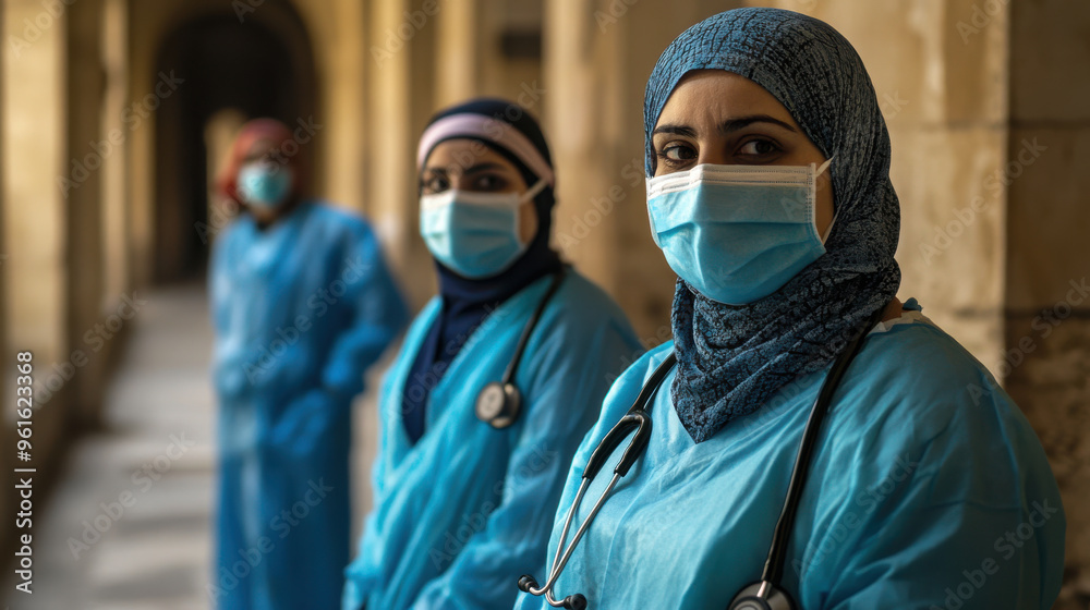 Healthcare workers in Egypt, providing care in a historical city’s hospital. Healthcare workers in Egypt, providing care in a historical city’s hospital.