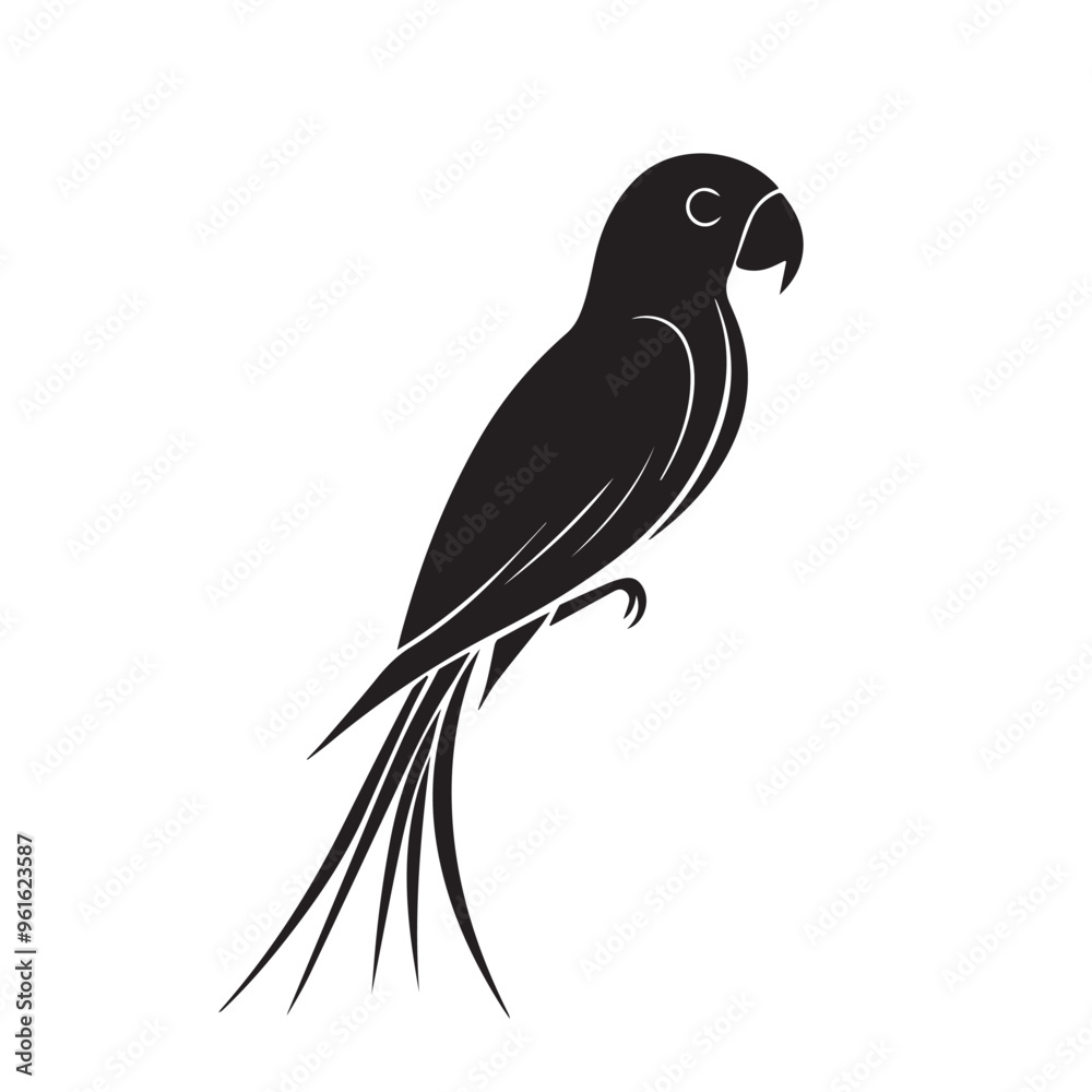 Fototapeta premium Parrot in cartoon, doodle style . Image for t-shirt, web, mobile apps and ui. Isolated 2d vector illustration in logo, icon, sketch style, Eps 10, black and white. AI Generative