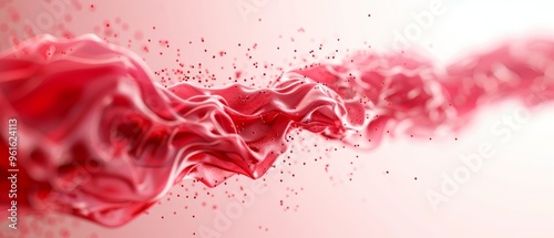  A crisp close-up of a red substance against a pristine white backdrop, accompanied by a softly blurred depiction of a similar red substance on the left side