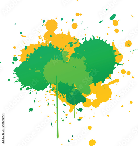 Yellow green paint splash shape colorful set. paint with liquid fluid isolated for design elements. ink splatter flat collection, decorative shapes liquids. Isolated vector illustration