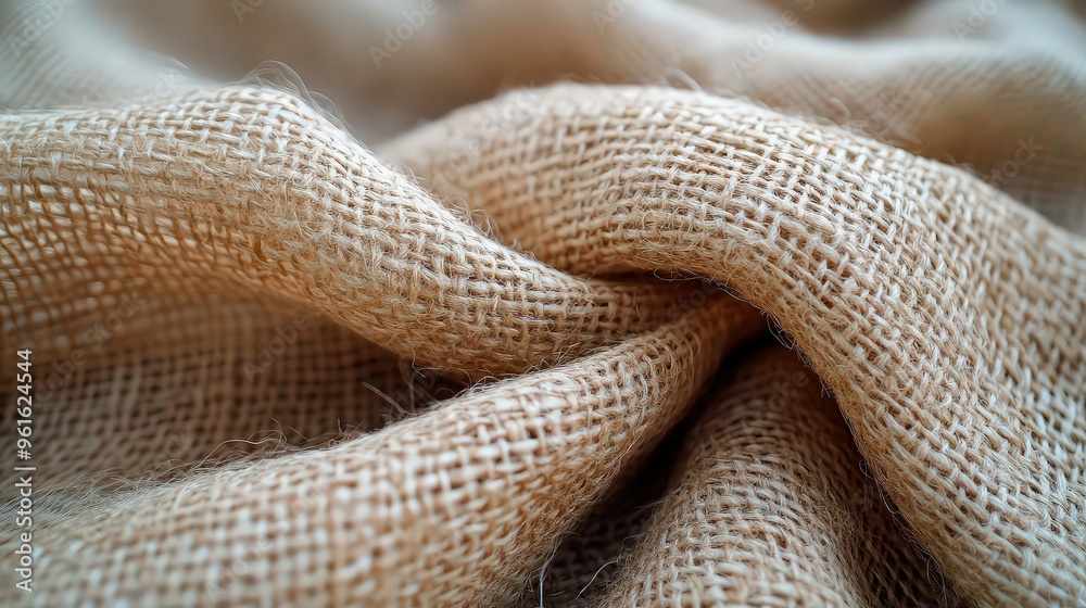 Twisted burlap fabric close-up, highlighting its coarse weave and natural, organic texture, perfect for rustic designs. Twisted burlap fabric close-up, highlighting its coarse weave and natural, organic texture, perfect for rustic designs.