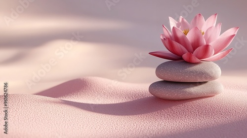 This serene abstract background shows zen stones with a lotus, presenting tranquility as a wallpaper and potential best-seller
