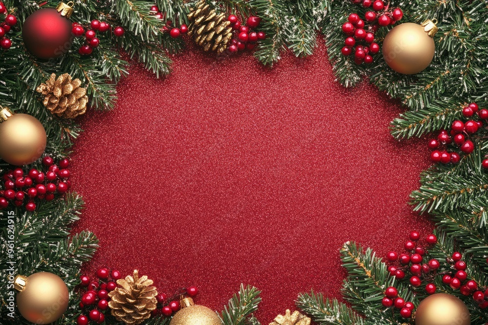 Christmas Red Background with Garland Christmas Red Background with Garland