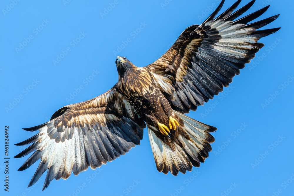 Obraz premium Golden Eagle Soaring Against a Clear Blue Sky