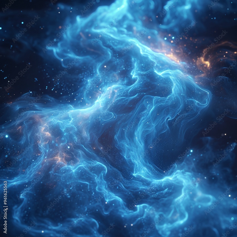 Cosmic blue nebula illuminated by distant stars in a vast universe Cosmic blue nebula illuminated by distant stars in a vast universe