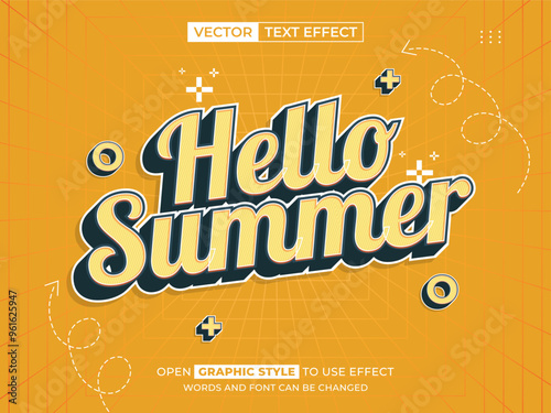 hello summer editable text, font effect, 3d text for title