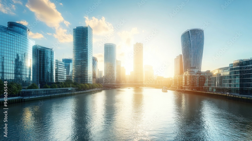 Fototapeta premium London Skyline at Sunset with River Thames