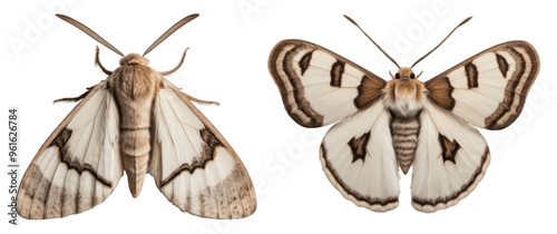 two white moths isolated on transparent background