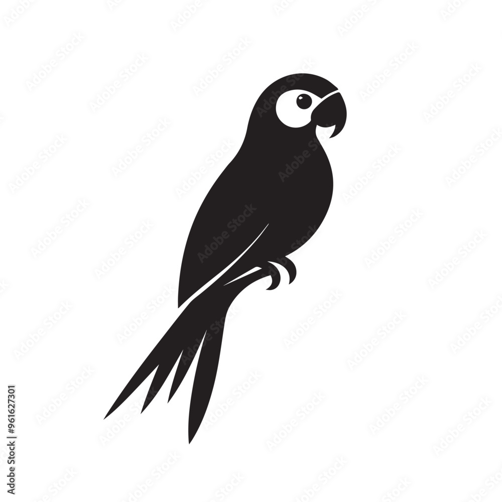 Fototapeta premium Parrot in cartoon, doodle style . Image for t-shirt, web, mobile apps and ui. Isolated 2d vector illustration in logo, icon, sketch style, Eps 10, black and white. AI Generative