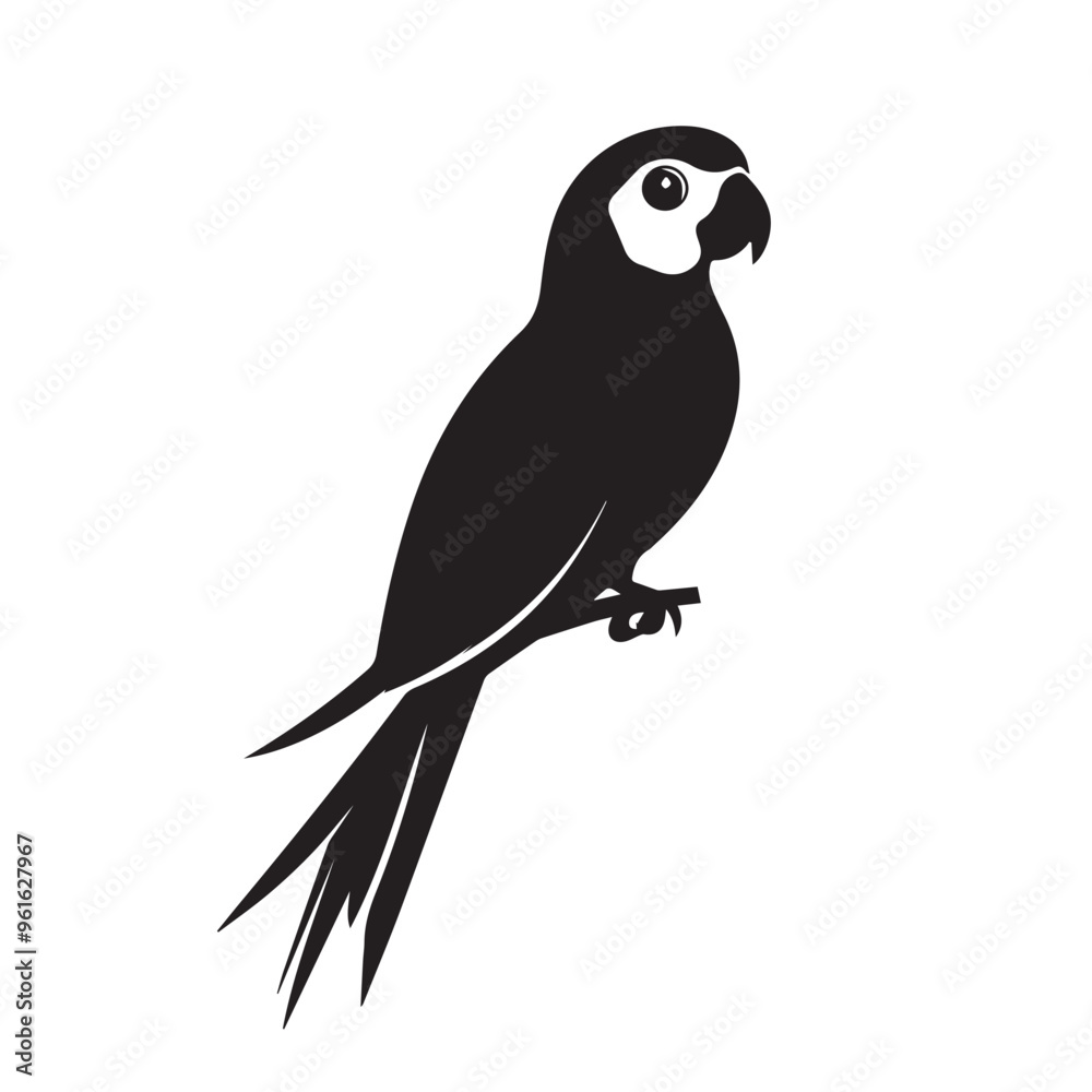 Fototapeta premium Parrot in cartoon, doodle style . Image for t-shirt, web, mobile apps and ui. Isolated 2d vector illustration in logo, icon, sketch style, Eps 10, black and white. AI Generative