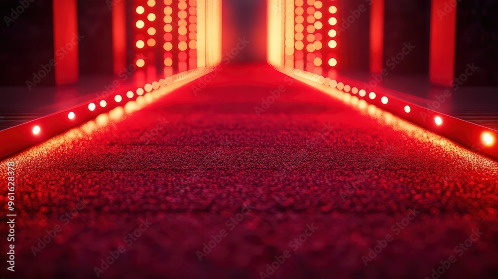 red carpet lined with glowing lights, creating a dramatic and luxurious path, perfect for events or glamorous entrances. red carpet lined with glowing lights, creating a dramatic and luxurious path, perfect for events or glamorous entrances.