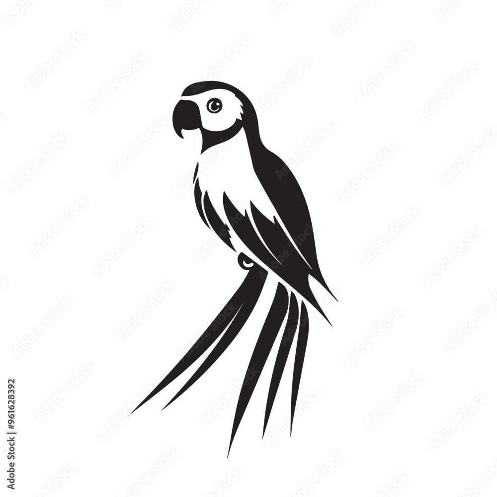 Fototapeta premium Parrot in cartoon, doodle style . Image for t-shirt, web, mobile apps and ui. Isolated 2d vector illustration in logo, icon, sketch style, Eps 10, black and white. AI Generative
