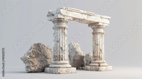 Antique columns are on a white background