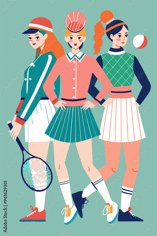 Three women are next to each other holding tennis rackets Three women are next to each other holding tennis rackets